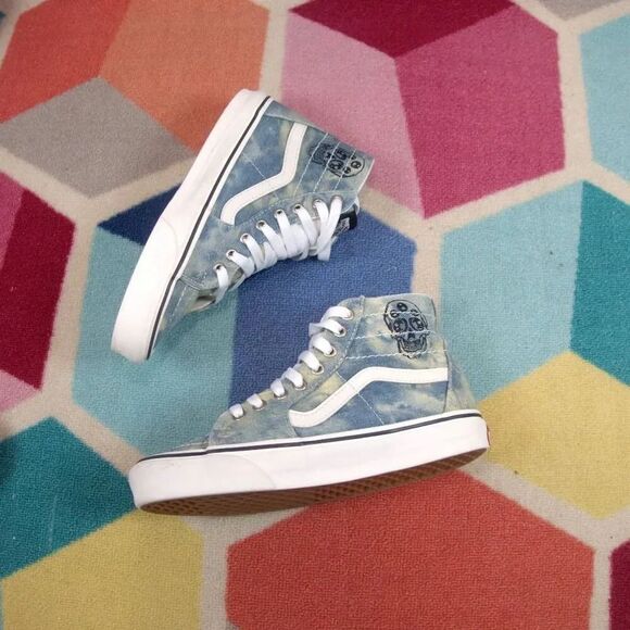 VANS SK8-HI Tapered Denim Embroidery Skull Sneakers size 6.5 - Picture 5 of 6